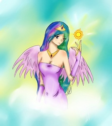 Size: 787x885 | Tagged: safe, artist:otaky, princess celestia, human, g4, humanized, solo, sun, winged humanization