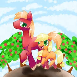 Size: 900x900 | Tagged: safe, artist:niery, applejack, big macintosh, earth pony, pony, g4, blank flank, male, stallion, younger