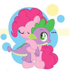 Size: 500x512 | Tagged: safe, artist:ctb-36, edit, pinkie pie, spike, dragon, earth pony, pony, g4, cropped, female, hug, male, mare, ship:pinkiespike, shipping, spikelove, straight