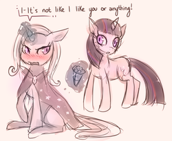 Size: 1229x1007 | Tagged: safe, artist:cherivinca, trixie, twilight sparkle, g4, blushing, female, flower, lesbian, ship:twixie, shipping, tsundere, tsunderixie