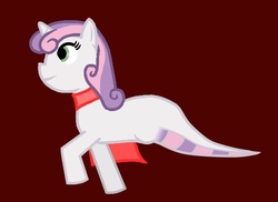 Size: 550x400 | Tagged: safe, sweetie belle, g4, backstory in description, cyborg 009, long description, missing limb, red background, side view, simple background, solo, story included