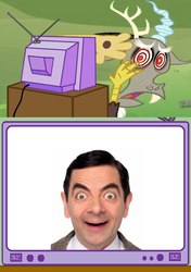 Size: 564x800 | Tagged: safe, discord, g4, exploitable meme, hypnosis, mr bean, rowan atkinson, tv meme