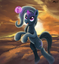 Size: 2500x2700 | Tagged: safe, artist:gusteaureeze, trixie, pony, unicorn, g4, apple, female, magic, mare, rearing, smiling