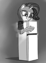 Size: 414x566 | Tagged: safe, artist:alorpax, rarity, pony, g4, female, monochrome, rarifridge, refrigerator, rerity, solo, wat