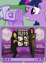 Size: 562x767 | Tagged: safe, twilight sparkle, g4, exploitable meme, gene simmons, hello kitty, kiss (band), paul stanley, sanrio, the hub, tv meme