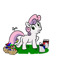 Size: 1000x1000 | Tagged: safe, artist:osakaoji, sweetie belle, g4, 30 minute art challenge, butt, easter, easter egg, paint, painting, plot