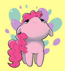 Size: 826x900 | Tagged: safe, artist:pepooni, pinkie pie, earth pony, pony, g4, balloon, cute, diapinkes, female, floppy ears, looking up, nose in the air, simple background, solo, yellow background