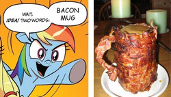 Size: 646x366 | Tagged: safe, idw, applejack, rainbow dash, g4, bacon, exploitable meme, meme, two words meme