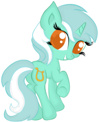 Size: 932x1154 | Tagged: safe, artist:hamatte, lyra heartstrings, pony, unicorn, g4, colored pupils, female, grin, looking back, raised hoof, rear view, simple background, smiling, solo, transparent background
