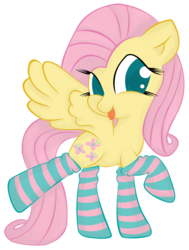 Size: 856x1135 | Tagged: safe, artist:hamatte, fluttershy, pony, g4, :p, clothes, female, smiling, socks, solo, striped socks
