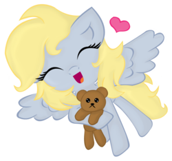 Size: 890x834 | Tagged: safe, artist:hamatte, derpy hooves, pegasus, pony, g4, alternate hairstyle, female, happy, mare, smiling, solo, teddy bear, toy