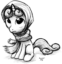 Size: 1652x1694 | Tagged: safe, artist:topgull, sweetie belle, g4, clothes, scarf, sketch