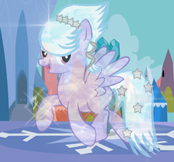 Size: 914x852 | Tagged: safe, artist:skittles91000, cloudchaser, pegasus, pony, g4, crystallized, female, flying, mare, solo, spread wings, wings