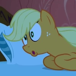 Size: 377x377 | Tagged: safe, screencap, applejack, earth pony, pony, g4, look before you sleep, cropped, female, golden oaks library, mare, out of context, snoring, solo