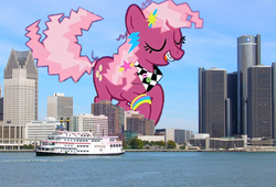 Size: 850x578 | Tagged: safe, cheerilee, earth pony, pony, g4, 80s, 80s cheerilee, detroit, giant pony, highrise ponies, macro