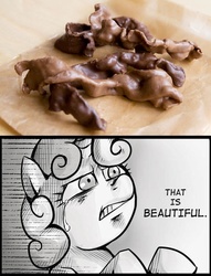 Size: 536x700 | Tagged: safe, sweetie belle, g4, bacon, chocolate, chocolate-covered bacon, exploitable meme, meme, that is beautiful