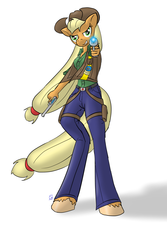 Size: 1500x2250 | Tagged: safe, artist:short circuit, applejack, earth pony, anthro, unguligrade anthro, g4, gun