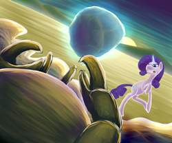 Size: 1024x853 | Tagged: safe, artist:elsendor, rarity, tom, crab, g4, rarity fighting a giant crab