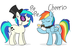 Size: 1000x668 | Tagged: safe, artist:rainbro-stache, dj pon-3, rainbow dash, vinyl scratch, g4, i say, monocle, mousdash, moustache