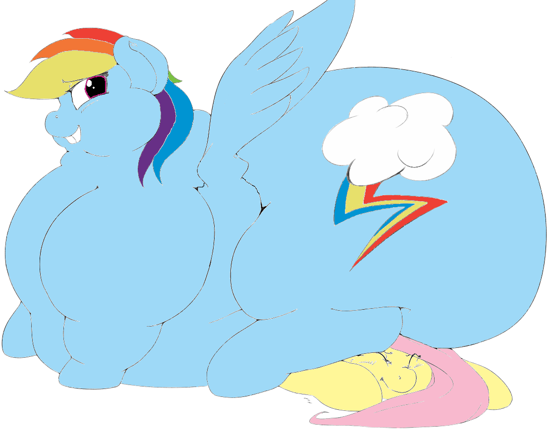 282402 - suggestive, artist:sirmasterdufel, color edit, edit, fluttershy,  rainbow dash, g4, colored, fat, female, flutterseat, huge butt, impossibly  large, impossibly large butt, morbidly obese, obese, rainblob dash,  rainbutt dash, sitting on person,