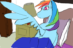 Size: 1846x1218 | Tagged: safe, rainbow dash, pegasus, pony, g4, bed, female, mare, pillow