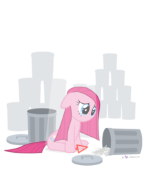 Size: 1100x1300 | Tagged: safe, artist:dm29, pinkie pie, pony, g4, bad end, crying, female, no mouth, no nose, pinkamena diane pie, sad, simple background, solo, transparent background, trash can