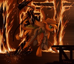 Size: 1716x1482 | Tagged: dead source, safe, artist:jackjacko-eponymous, applejack, rainbow dash, burning, carrying, collapse, danger, epic, fire, rescue