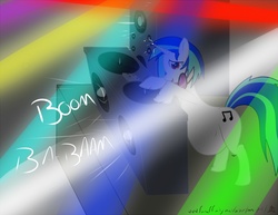 Size: 1280x990 | Tagged: safe, artist:m-p-l, dj pon-3, vinyl scratch, g4, kicking, pregnant, turntable