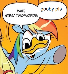 Size: 334x366 | Tagged: safe, idw, rainbow dash, g4, 1000 hours in ms paint, dolan, exploitable meme, gooby pls, meme, ms paint, two words meme