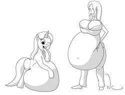 Size: 1600x1216 | Tagged: safe, human, belly, bloated, fat, inflation, long tongue, obese, ponified, stuffed