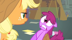 Size: 1280x720 | Tagged: safe, screencap, applejack, berry punch, berryshine, call of the cutie, g4, lidded eyes, out of context