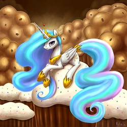 Size: 1500x1502 | Tagged: dead source, safe, artist:polkin, princess celestia, alicorn, pony, g4, cupcake, female, mare, muffin, solo