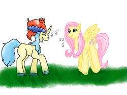 Size: 1024x768 | Tagged: safe, artist:asinglepetal, fluttershy, keldeo, g4, crossover, pokémon