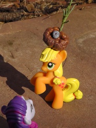 Size: 1944x2592 | Tagged: safe, artist:maggie-x-awesomeness, applejack, rarity, g4, blind bag, figure, giant hat, hat, irl, photo, toy