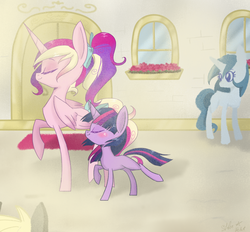 Size: 1400x1300 | Tagged: safe, artist:silbersternenlicht, princess cadance, twilight sparkle, g4, filly, younger