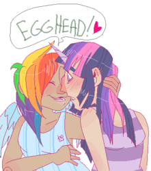 Size: 356x403 | Tagged: safe, artist:stevetwisp, rainbow dash, twilight sparkle, human, g4, dark skin, female, horn, horned humanization, humanized, lesbian, ship:twidash, shipping, winged humanization