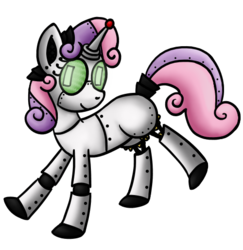Size: 500x514 | Tagged: artist needed, safe, sweetie belle, pony, robot, unicorn, g4, blank flank, female, filly, hooves, horn, simple background, smiling, solo, sweetie bot, transparent background