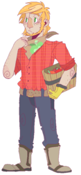 Size: 394x842 | Tagged: safe, artist:stevetwisp, big macintosh, human, g4, apple, bandana, beard, belt, boots, clothes, facial hair, freckles, frown, humanized, jeans, male, simple background, solo, transparent background, tumblr nose