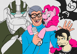 Size: 500x354 | Tagged: safe, artist:bmlulu, pinkie pie, human, g4, aquabats, aquabats super show, bulkhead, dan, dan vs, mass crossover, mc bat commander, the hub, transformers, transformers prime