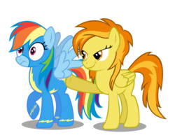 Size: 7000x5590 | Tagged: safe, artist:moonbrony, rainbow dash, spitfire, pegasus, pony, g4, absurd resolution, alternate hairstyle, duo, female, lesbian, mare, ship:spitdash, shipping, simple background, transparent background, wonderbolts uniform