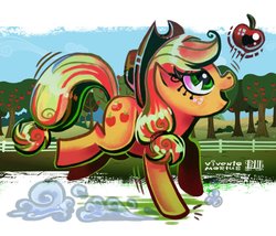 Size: 967x827 | Tagged: safe, artist:viventomortus, applejack, earth pony, pony, g4, apple, female, solo, sweet apple acres