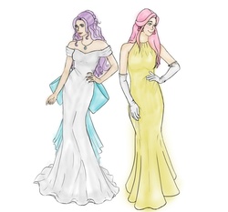 Size: 1098x1022 | Tagged: safe, artist:ashleighaleigh, fluttershy, rarity, human, g4, clothes, dress, humanized
