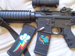 Size: 960x720 | Tagged: safe, rainbow dash, g4, aimpoint, ar-15, customized toy, cutie mark, gun, gun magazine, gunified, irl, magpul, my little arsenal, paint, photo, picatinny rail, reflex sight, rifle