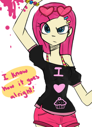 Size: 2900x4000 | Tagged: safe, artist:kuranocat, pinkie pie, human, g4, clothes, female, humanized, off shoulder, pinkamena diane pie, shorts, solo, sunglasses