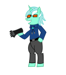 Size: 1592x1792 | Tagged: safe, artist:jewelsfriend, lyra heartstrings, pony, unicorn, g4, bipedal, crossover, doctor, doktor, female, hand, konami, mare, metal gear, metal gear rising, simple background, solo, sunglasses, transparent background