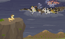 Size: 801x481 | Tagged: safe, artist:auraion, applejack, cow, earth pony, pony, g4, cloven hooves, cowboy hat, female, ghost riders in the sky, hat, johnny cash, mare, song reference