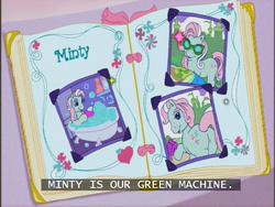 Size: 640x480 | Tagged: safe, screencap, minty, a charming birthday, g3, birthday book, brush, bubble bath, butt, cucumber, female, glasses, mare, mintybutt, pizza, plot, ponyville surprise birthday book, subtitles