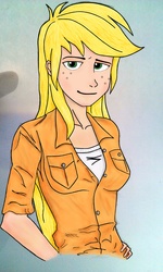 Size: 1552x2592 | Tagged: safe, artist:skalker, applejack, human, g4, female, humanized, solo