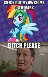 Size: 524x836 | Tagged: safe, rainbow dash, anthro, equestria girls, g4, awesome cutie mark, cutie mark, exploitable meme, image macro, john de lancie, meme, q, star trek