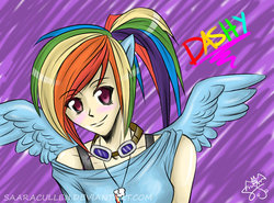 Size: 900x665 | Tagged: safe, artist:saaracullen, rainbow dash, human, g4, female, humanized, solo, winged humanization